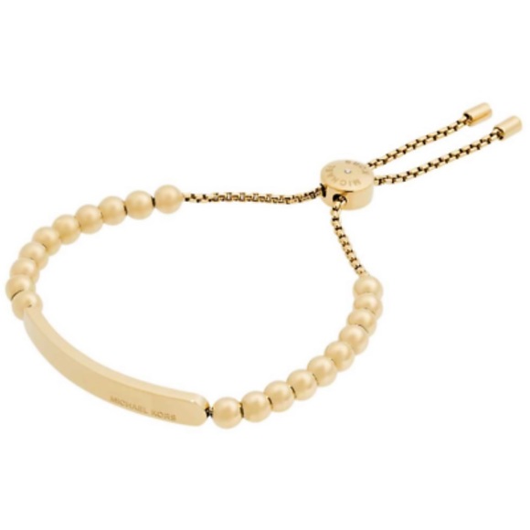 $88 Michael Kors Adjustable Beaded Plaque Nameplate Slider Gold-Tone - Picture 1 of 6